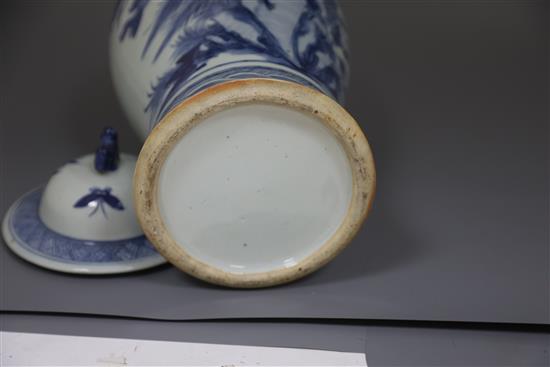 A large Chinese blue and white vase and cover, late 19th century, H.48cm, hardwood stand